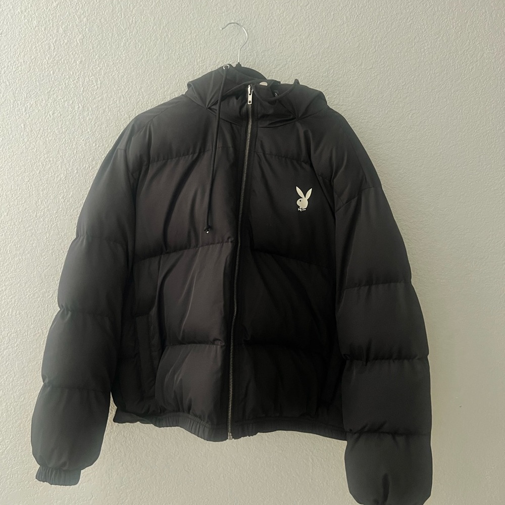 Playboy,, black jacket, fit, small and medium